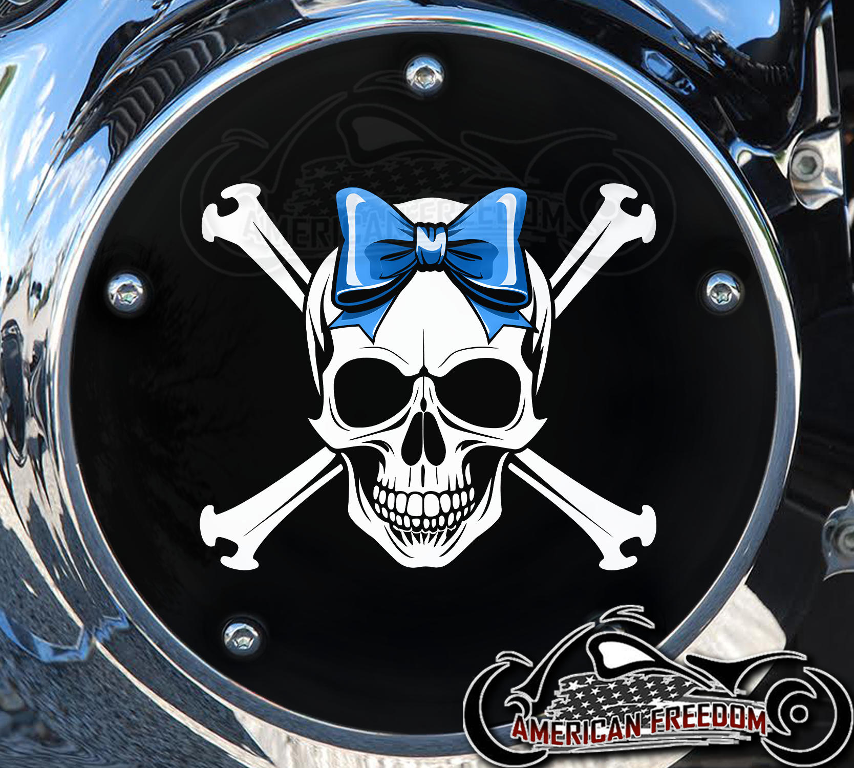 Custom Derby Cover - Ribbon Skull Blue